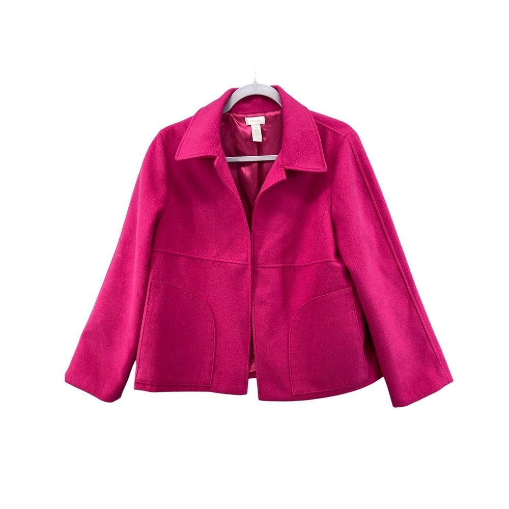 Chico's Blazer Jacket Women 2 US L Pink‎ Open Front Collared Pockets Lined Loe
